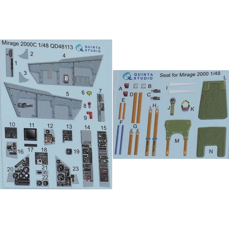 1/48 Mirage 2000C 3D-Printed & coloured Interior on decal paper (for Kinetic kit)