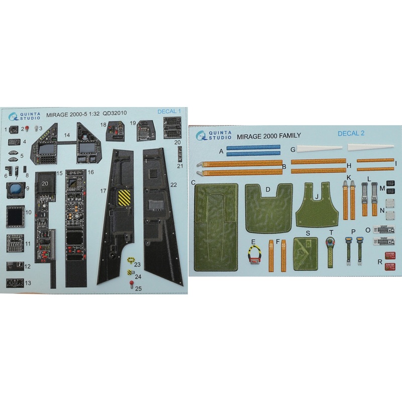 1/32 Mirage 2000-5 3D-Printed & Coloured Interior on Decal Paper (for Kitty Hawk)
