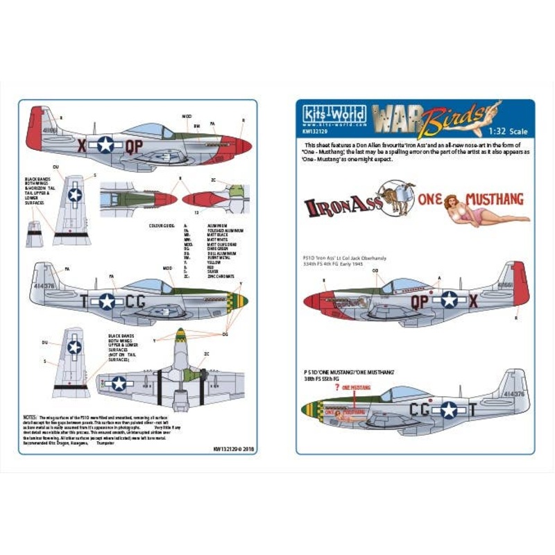 1/32 WW.II U.S. Forces P-51D Mustang 44-11661 QP-X "Iron Ass" & 44-14376 CG-T "One Mustang/One Musthang" Decal