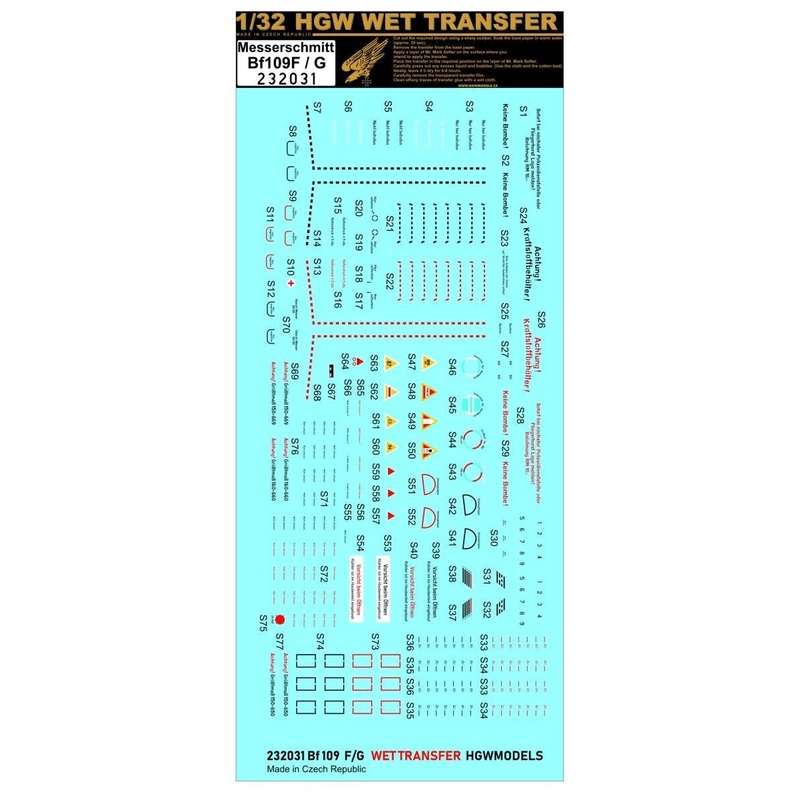 1/32 Messerschmitt Bf 109F/G Stencils