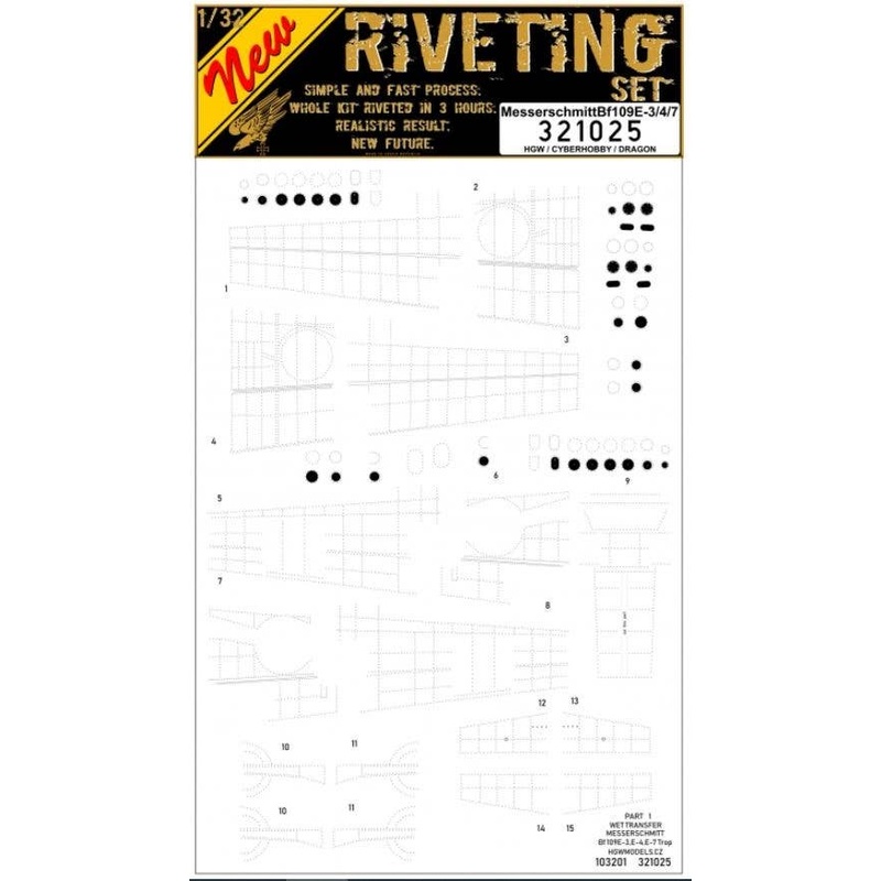 1/32 Bf 109E-3/4/7 Riveting Set (for HGW/Dragon)