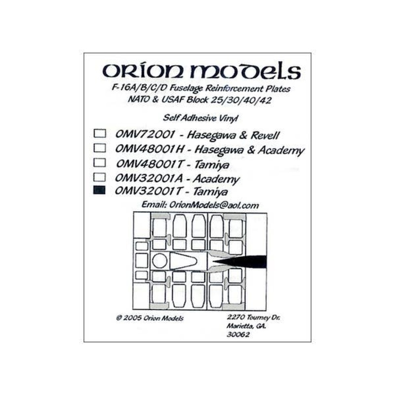 1/32 F-16A/B/C/D Fuselage Reinforcement Plates NATO & USAF Block 25/30/40/42 (for Tamiya)