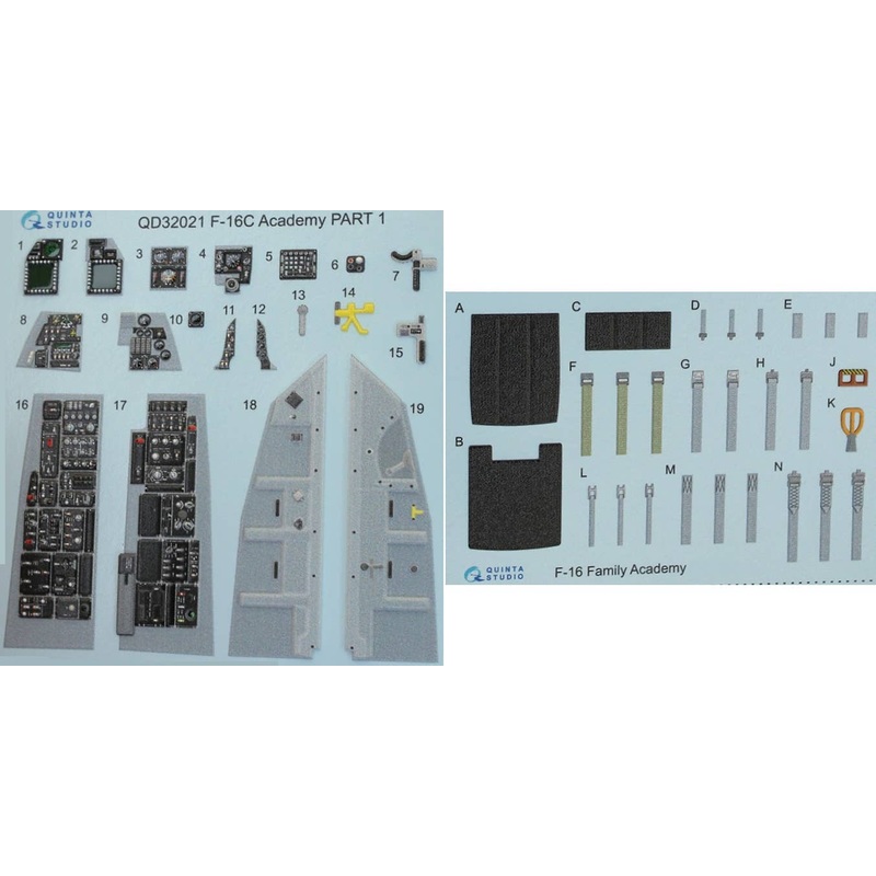 1/32 F-16C 3D-Printed & Coloured Interior on Decal Paper (for Academy kit)