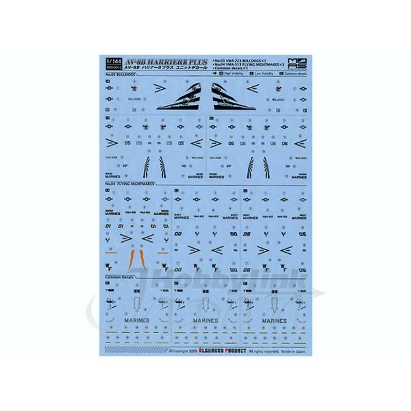 1/144 AV-8B Harrier II Plus Unit Decal 2 VMA-223 Bulldogs & VMA-513 Flying Nightmares