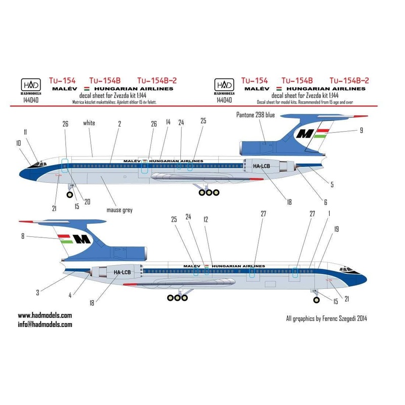 1/144 Tu-154/Tu-154BB/B-2 MALEV Hungarian Airlines (for Zvezda)