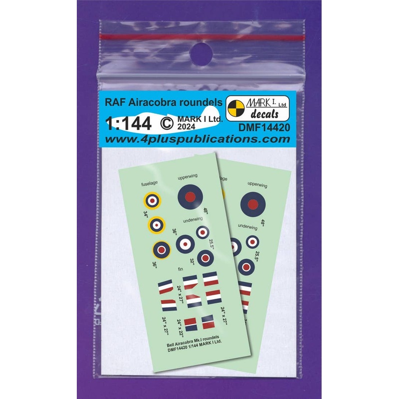 1/144 RAF Airacobra Mk.I roundels & fin flashes, 2 sets