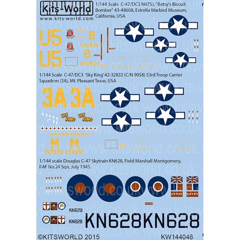 1/144 Douglas Dakota C-47-DC-3 Decal Set