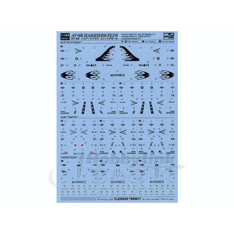 1/144 AV-8B Harrier II Plus Unit Decal 3 VMA-231 Ace of Spades & Tomcats