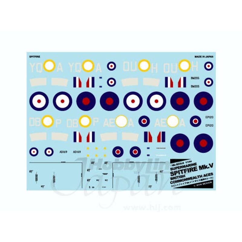 1/144 Supermarine Spitfire Mk.V Decals (British Commonwealth Ace)
