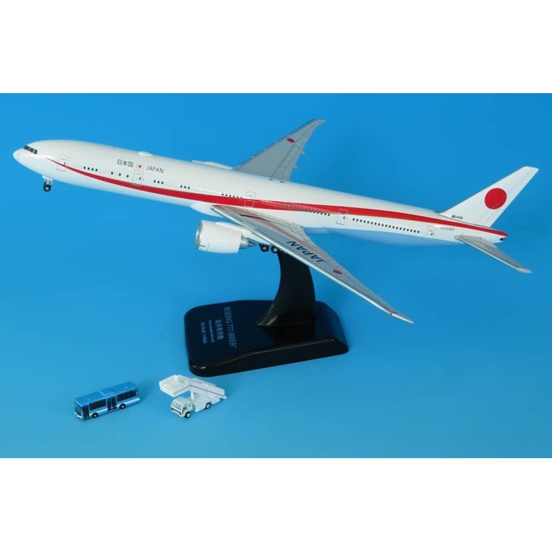 1/400 Boeing 777-300ER 80-1112 Die Cast Model (with Wifi Radome & Plastic Stand) with Blue Bus & Passenger Steps Car