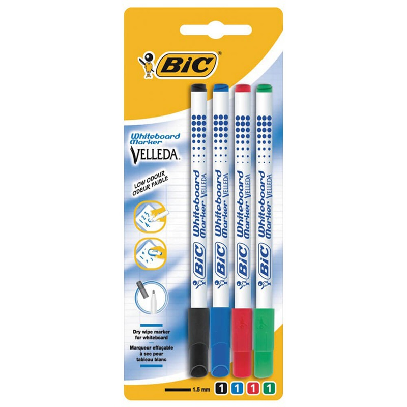 BIC Velleda Fine Whiteboard Marker 4pk (assorti)